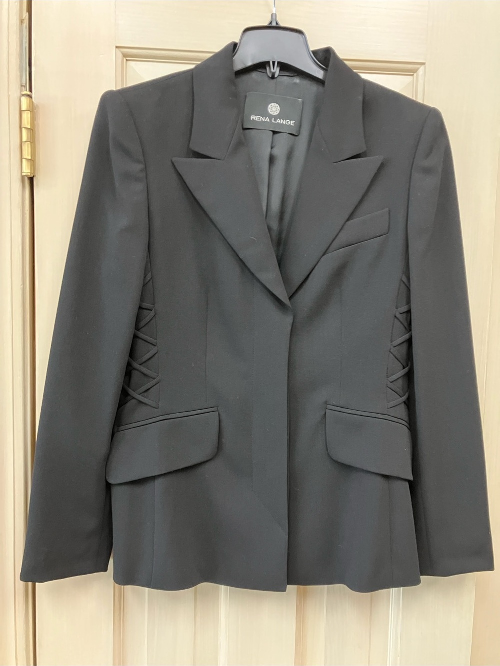 Rena Lange Black Structured Blazer with Side Lace-Up Detail